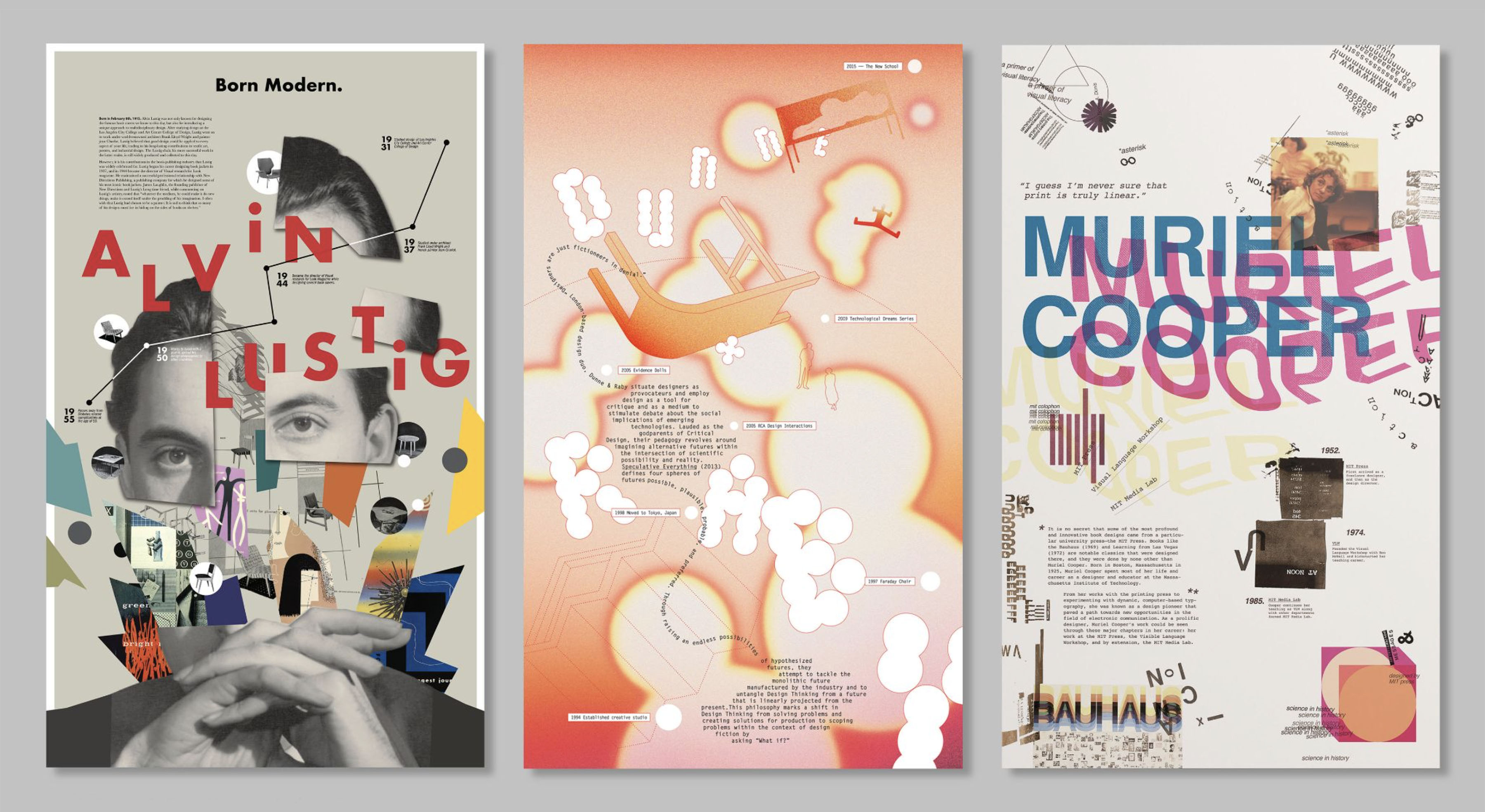 3 posters featuring students' "design heroes"