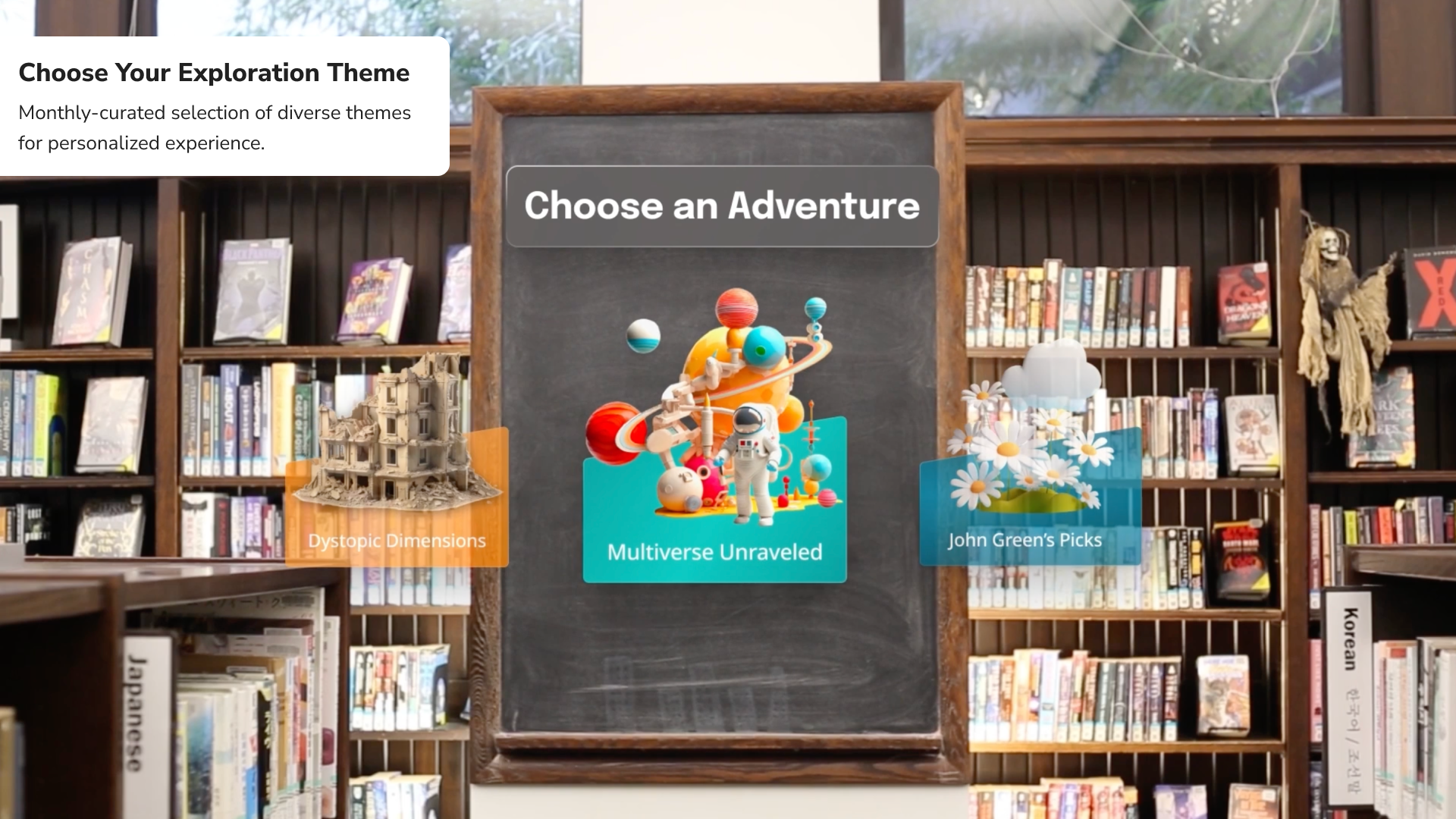 A mixed reality screen telling readers to "Choose Their Own Adventure"