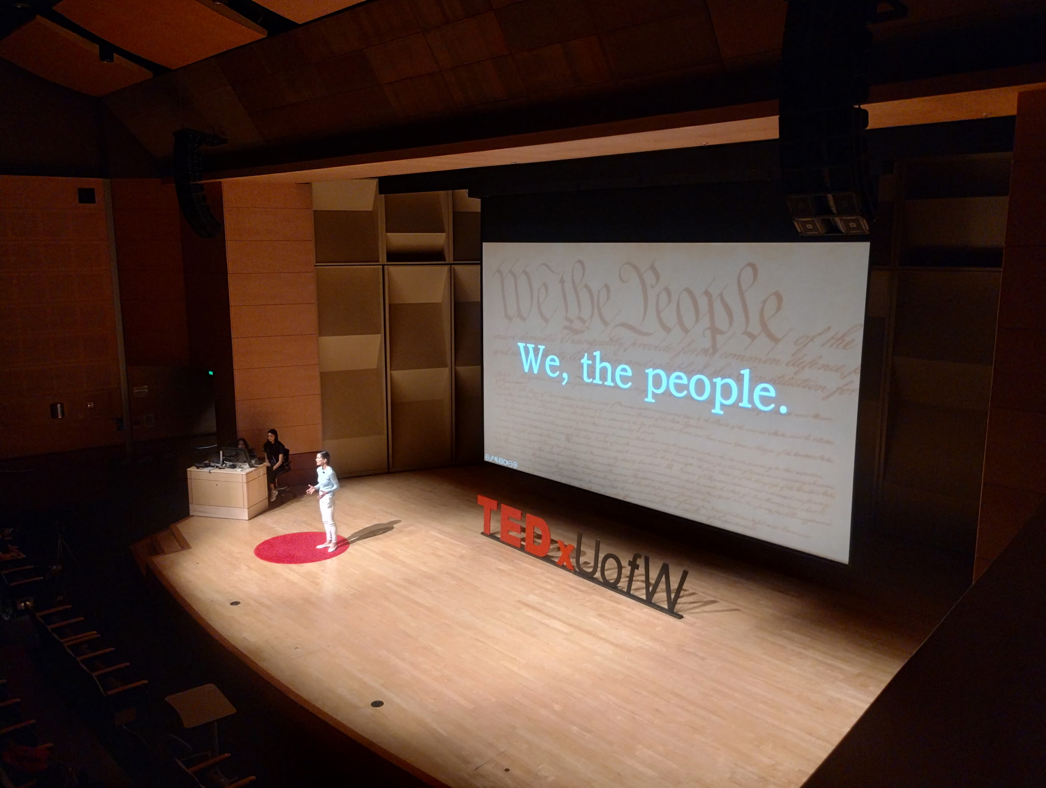 Ana Maria Pinto da Silva on stage giving a TED Talk