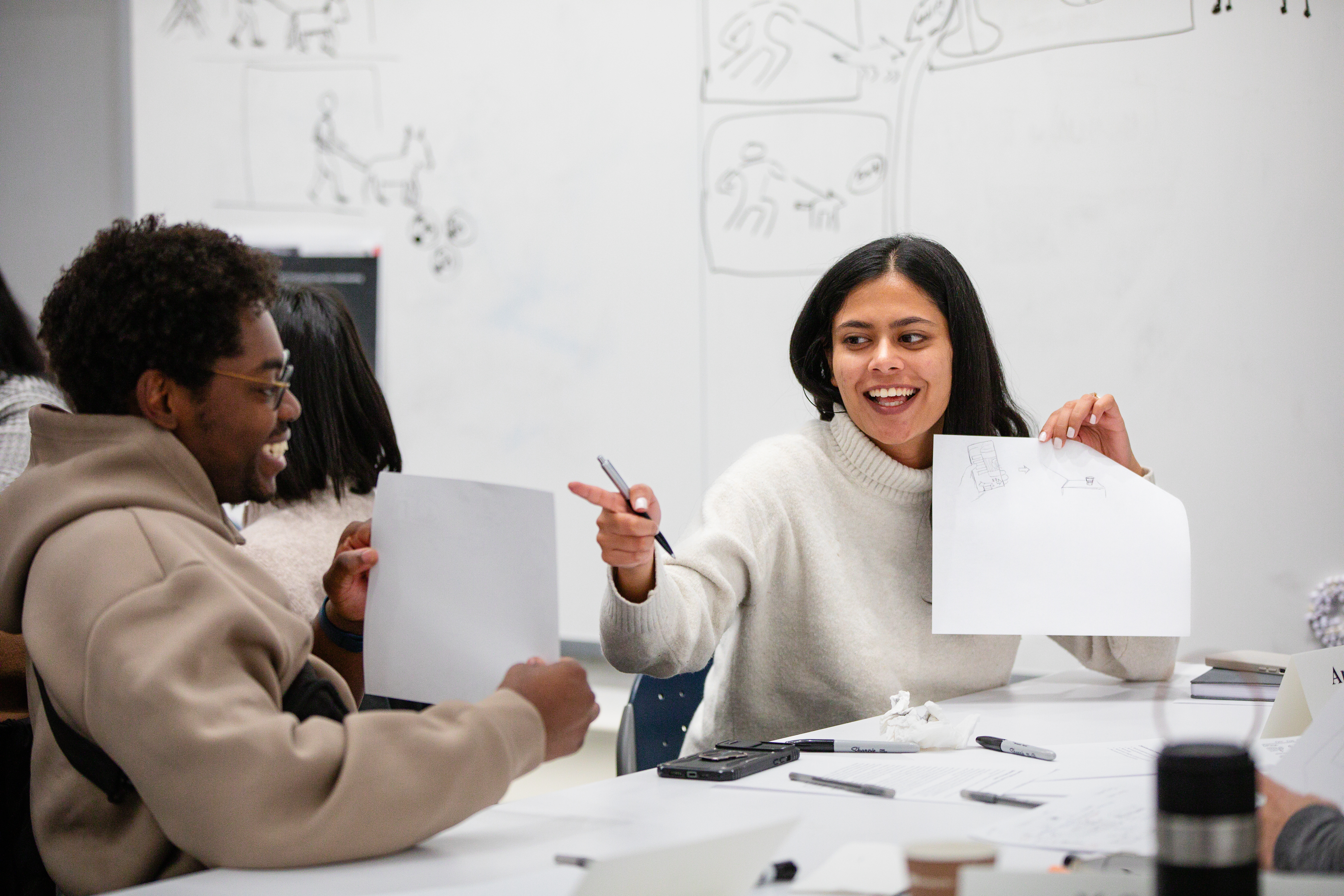 students share their drawings and discuss