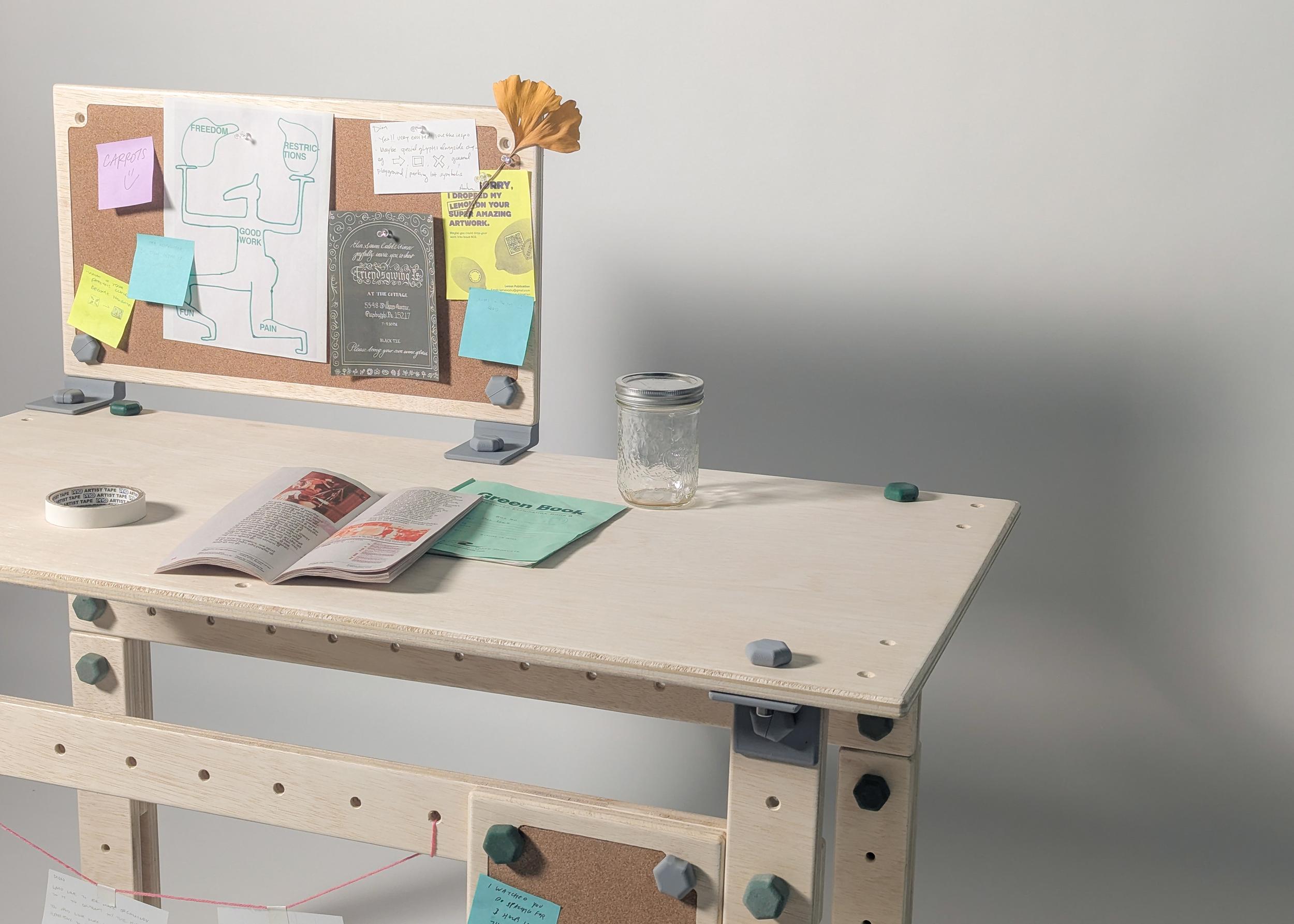 a photograph of a wooden modular expandable desk 