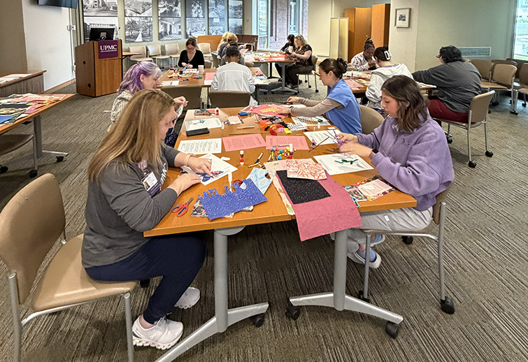 healthcare workers designing and creating collages