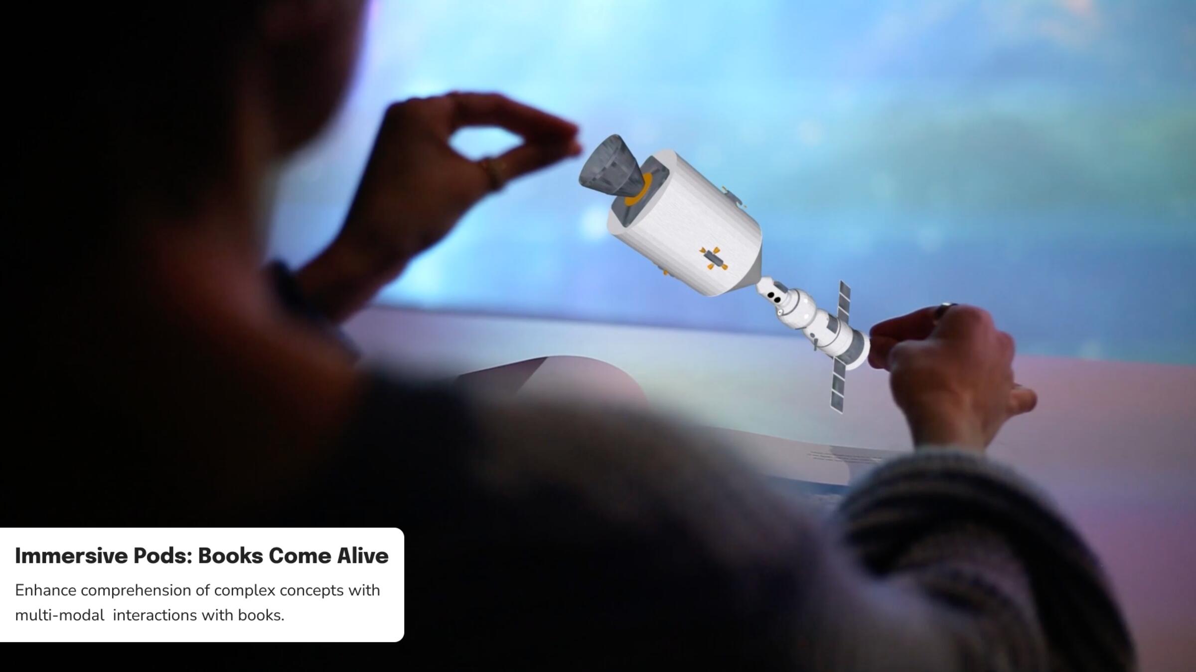 A woman interacting with an AR space station