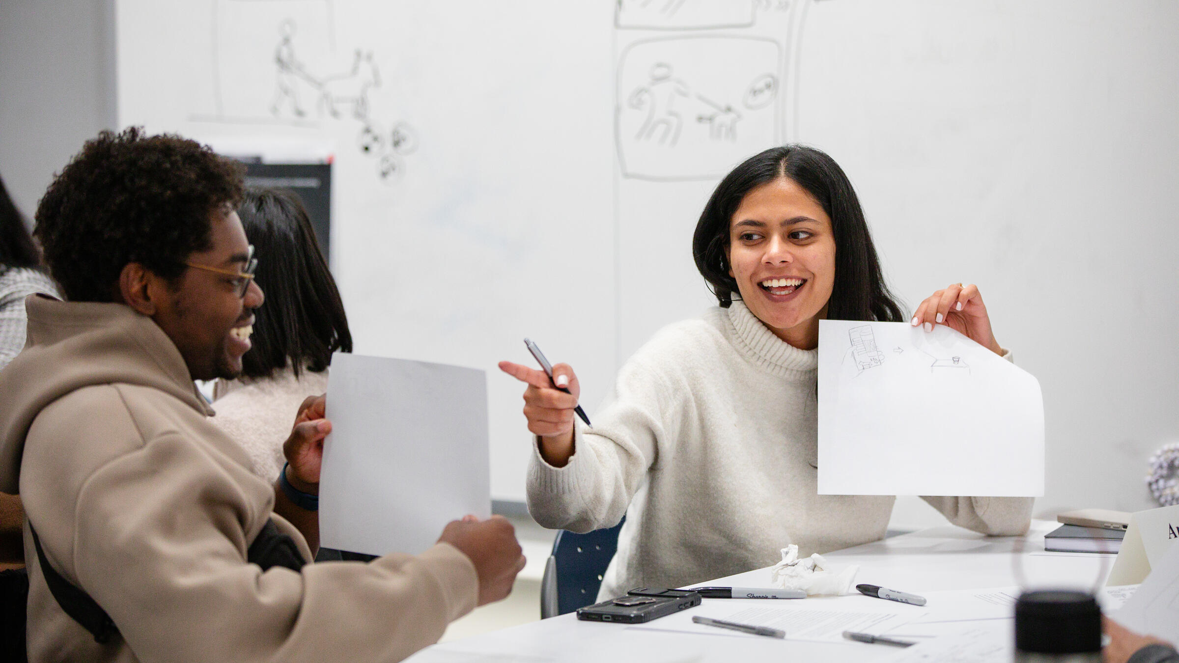students share their drawings and discuss