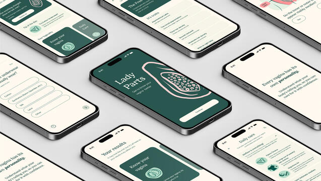 A series of phones all running the Lady Parts App