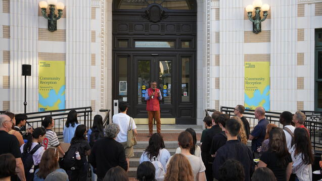 A crowd outside Margaret Morrison Carnegie Hall
