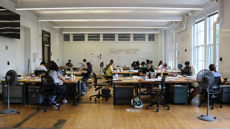 Pre College students working in a studio