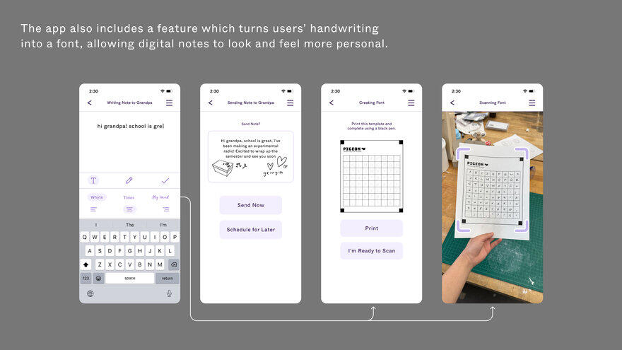 Handwritten messages being turned into a font through the Pigeon app