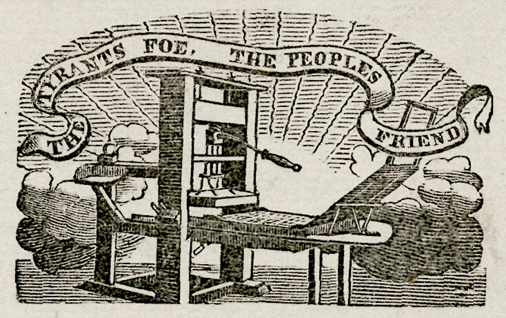 An illustration of a printing press